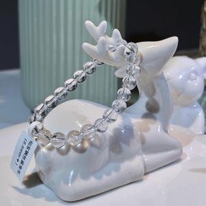 Rabbit Hair Rutilated Quartz Beaded Bracelet, Sapphire Clear Blue, Natural Quartz (8.4mm+)