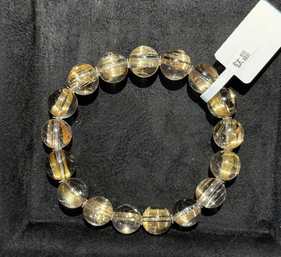 Golden Rutilated Quartz Beaded Bracelet • 10.3mm+ Collector Grade • High Clarity • Dense Gold Rutile