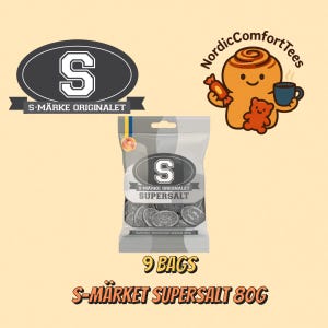 9 x S-Märke Original Supersalt 80g – Swedish Super Salty Licorice Candy