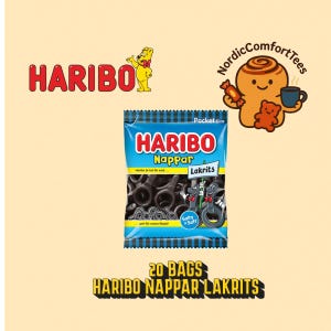 20 x Haribo Nappar Lakrits 80g – Salty Licorice Gummies, Swedish Candy