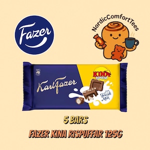 5 x Fazer Kina Rispuffar 125g – Finnish Milk Chocolate Bars with Crispy Rice Puffs