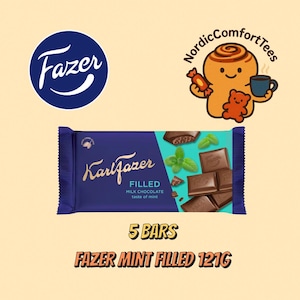 5 x Fazer Filled Mint 121g – Finnish Milk Chocolate Bars with Creamy Mint Filling
