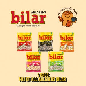 Ahlgrens Bilar Variety Pack – 5 Swedish Candy Bags Mix   Fruity, Sour & Licorice Gummies