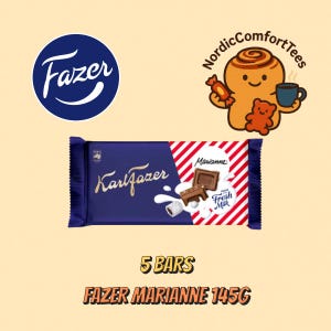 5 x Fazer Marianne 145g – Finnish Milk Chocolate Bars with Crushed Mint Candy