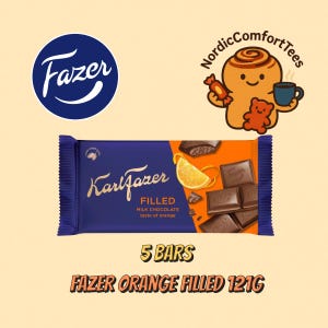 5 x Fazer Filled Orange 121g – Finnish Milk Chocolate Bars with Creamy Orange Filling