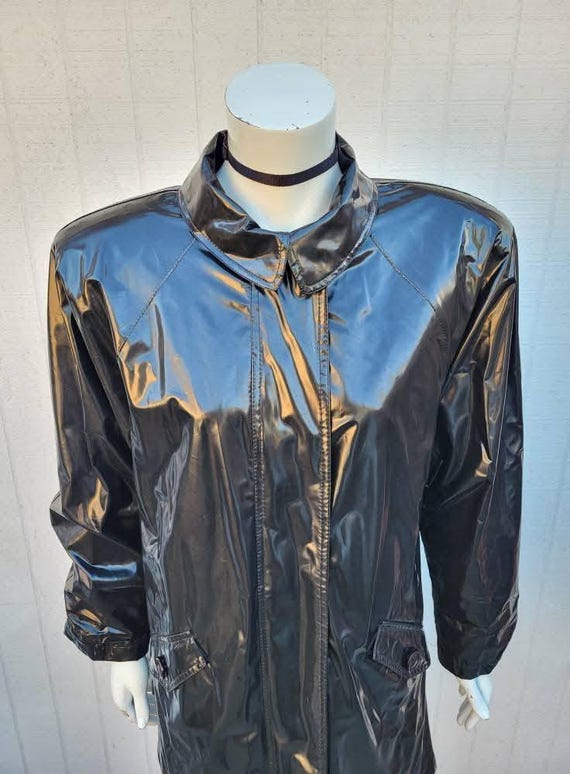 1980s 90s J.G Hook Black PVC Raincoat