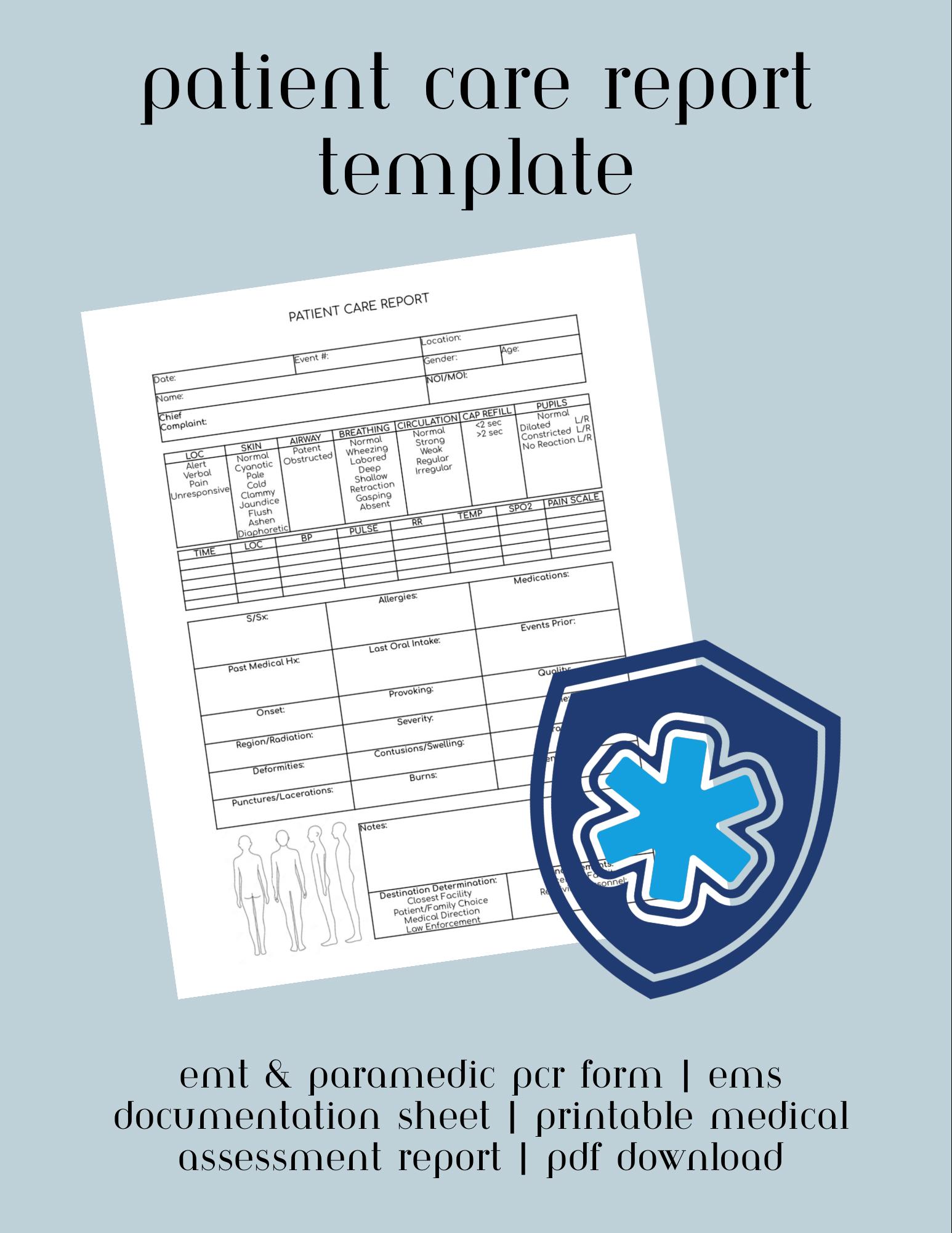 Emt Run Report Examples Patient Care Report Template | EMT EMS Documentation Sheet (PDF ...