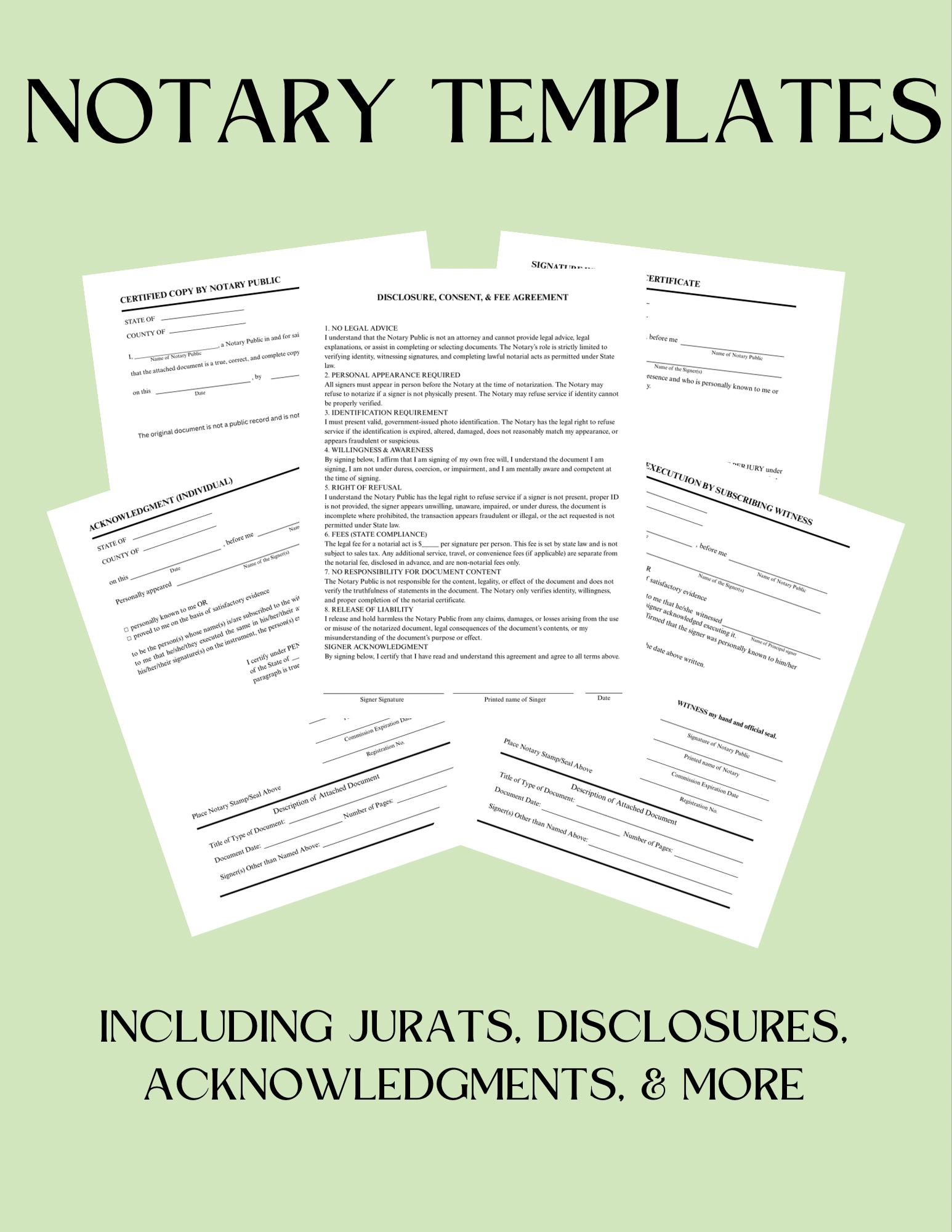 Notarial Certificate Example Complete Notary Certificate Template Bundle - Acknowledgement, Jurat ...