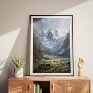 Alps Wall Art Oil Painting Art Alps Moody Wall Decor Bedroom Art Muted Color Alps Vintage Decor Digital Download