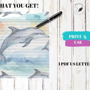 Papelería de delfines, papel de carta, juego de papelería, papel rayado, papel digital, delfín, delfines, impresión en casa, papel de papelería, imprimible,