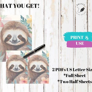 Sloth stationery, sloth, cute stationery set, journal, journaling paper, letter writing, colorful sloths, full sized stationery, half sheet