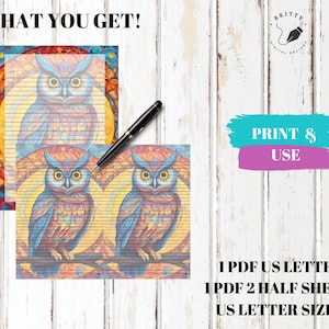 Owl stationery paper, lined stationery paper, printable paper, letter writing paper, owls, stationery, lined paper, lined stationery, paper
