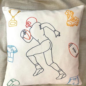 Hand Embroidered American Football Pillow – Handmade Sports Cushion – Athlete Gift – Boys Room Decor – Football Player Throw Pillow