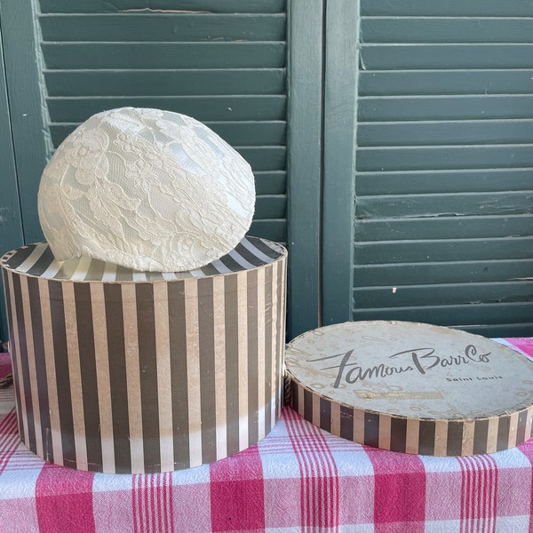 Wedding Hat, Wedding Cap, Cream Satin and Lace, Famous Barr Co, St. Louis