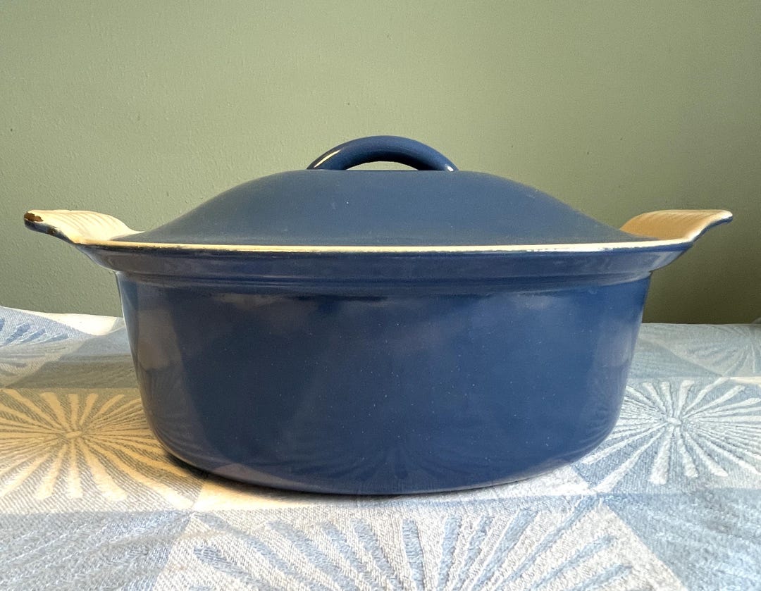 Le Creuset Oval Dutch Oven, Blue Enamel Over Cast Iron. Number 22