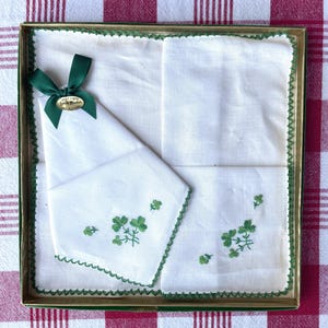 Irish Linen Handkerchiefs, Pair of Irish Linen Shamrock Handkerchiefs, made in Ireland