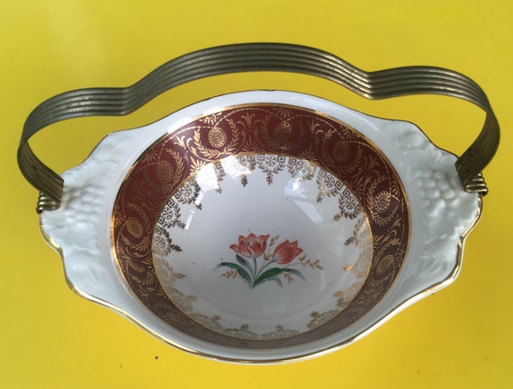 Homer Laughlin Eggshell Theme Bowl With 22 Kt Gold Trim and Unusual Metal Handle Etsy UK