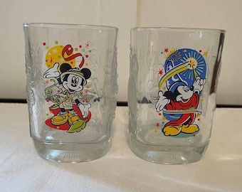 Disney Epcot Tumblers, 2000 Glass Tumblers, Mickey Mouse Glasses
