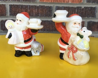 Fitz and Floyd Ceramic Santa Candlesticks, made in Japan