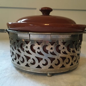 Cambridge Art Pottery Guernsey Cookware Casserole with Silver Holder