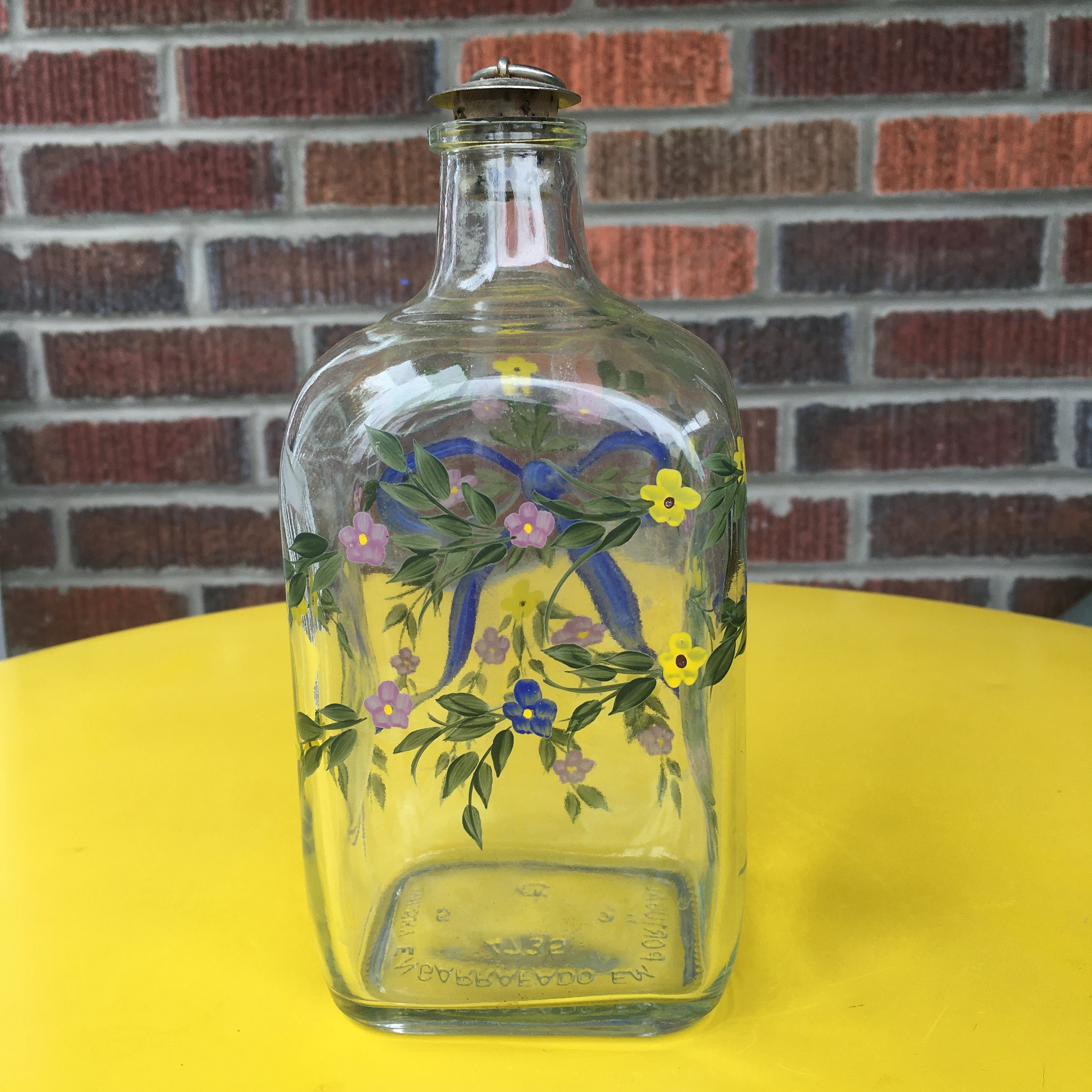 Hand Painted Glass Bottle With Cork and Silver Stopper, Portugal Etsy