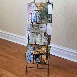 Magazine Rack, Solid Brass, Three Tier, Easel Style, Vintage Magazine Rack