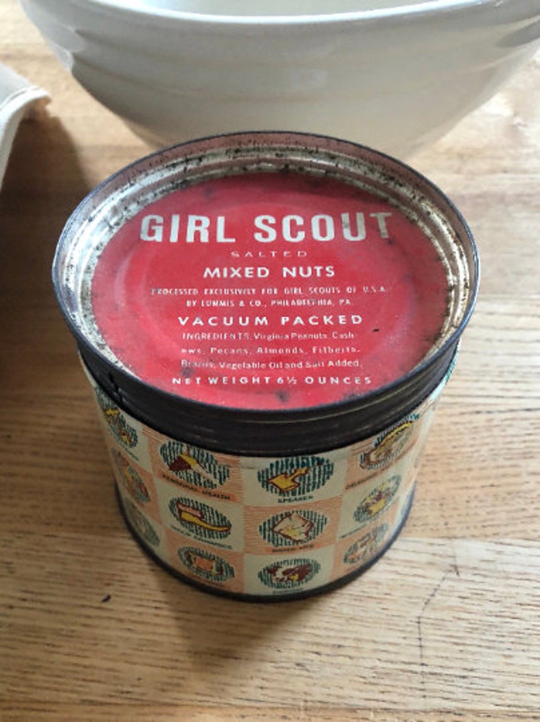 Girl Scouts Vintage Mixed Nuts Tin / Vintage Tin Collectible Featuring