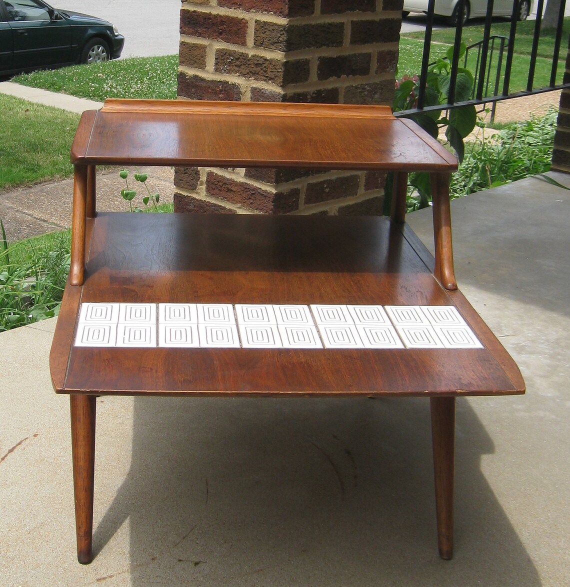 Mid Century Modern Two Tier End Table with Tile Inset by Lane Etsy