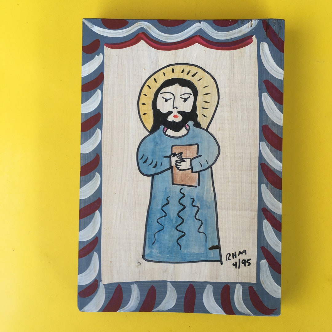 Saint Matthew, Hand Painted Wooden Plaque Illustrating Saint Matthew ...