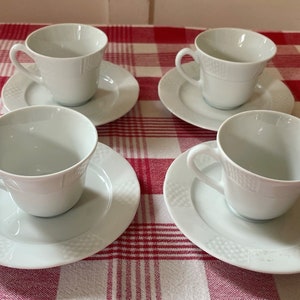 Vista Alegre Portugal, Gardel Blanco Pattern, Set of 4 Demitasse Cups and Saucers