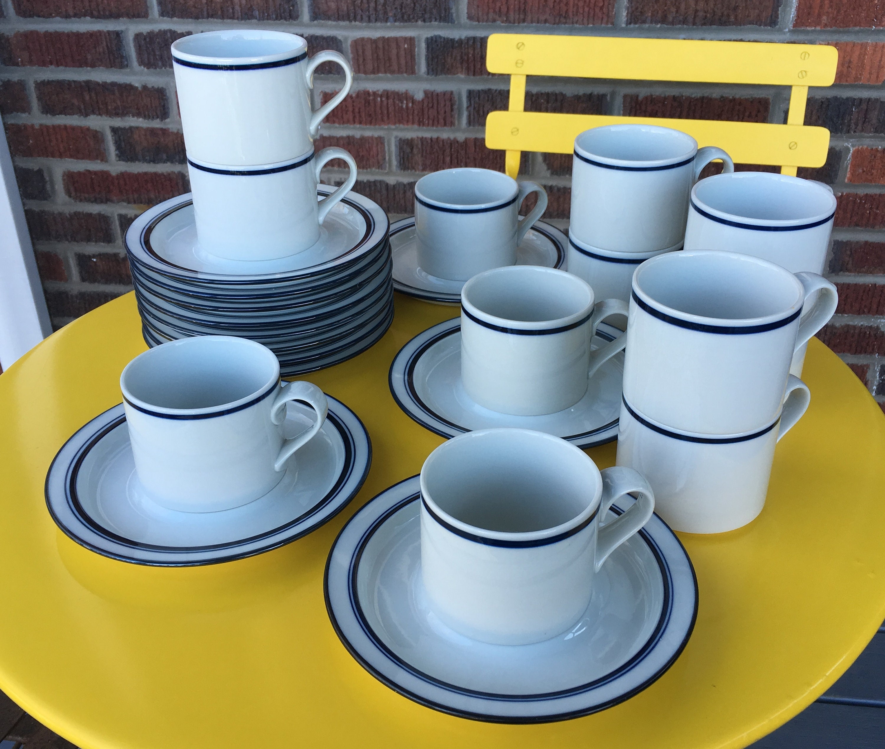 Dansk Bistro Coffee Cups blue and white cup and saucer made Etsy