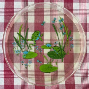 Round Plexi-Glass or Plastic Tray, MCM, Green Frog Tray, Poolside Tray
