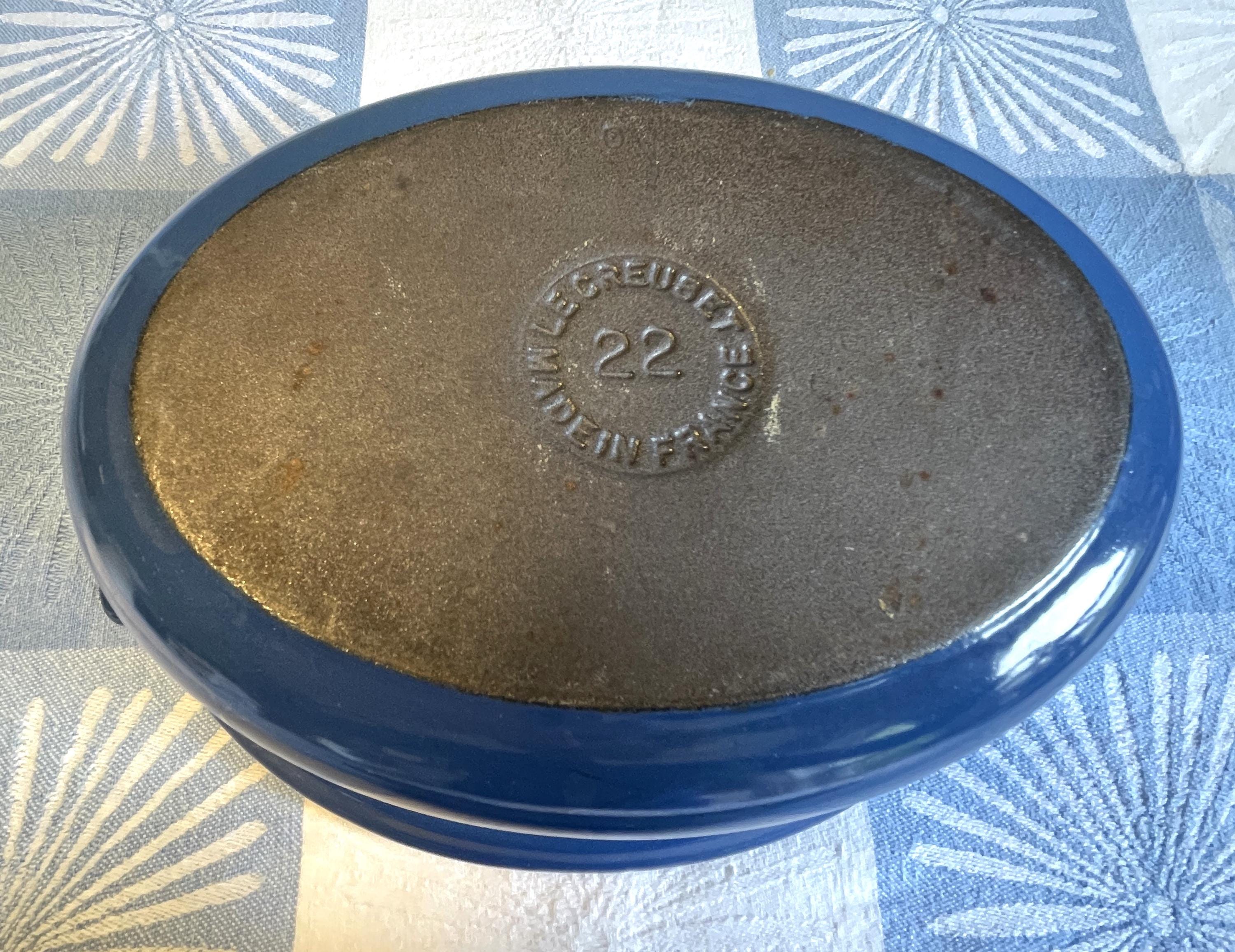 Le Creuset Oval Dutch Oven, Blue Enamel Over Cast Iron. Number 22