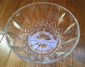 Vintage Crystal Bowl, Starburst Cut Design, 8 3/4 Inch