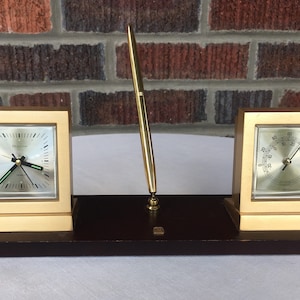 Clock, Barometer, Pen Desk Set, Mid Century Desk Set, Bulova Clock