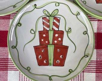 Vietri Christmas Plates, Set of 8, Salad or Dessert Plates, made in Italy
