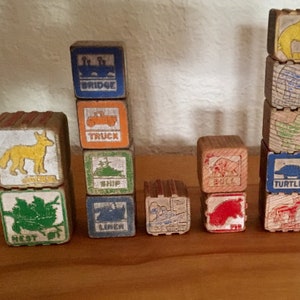 Blocks, Children’s Wooden Blocks / Vintage Halsam Wooden Blocks featuring Animals and the Alphabet