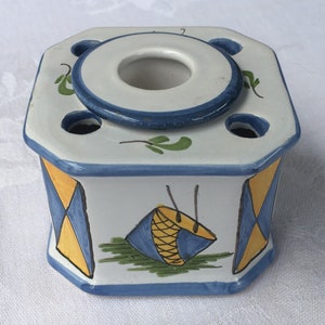 Tintero de porcelana Pierre Deux, pintado a mano, hecho en Francia