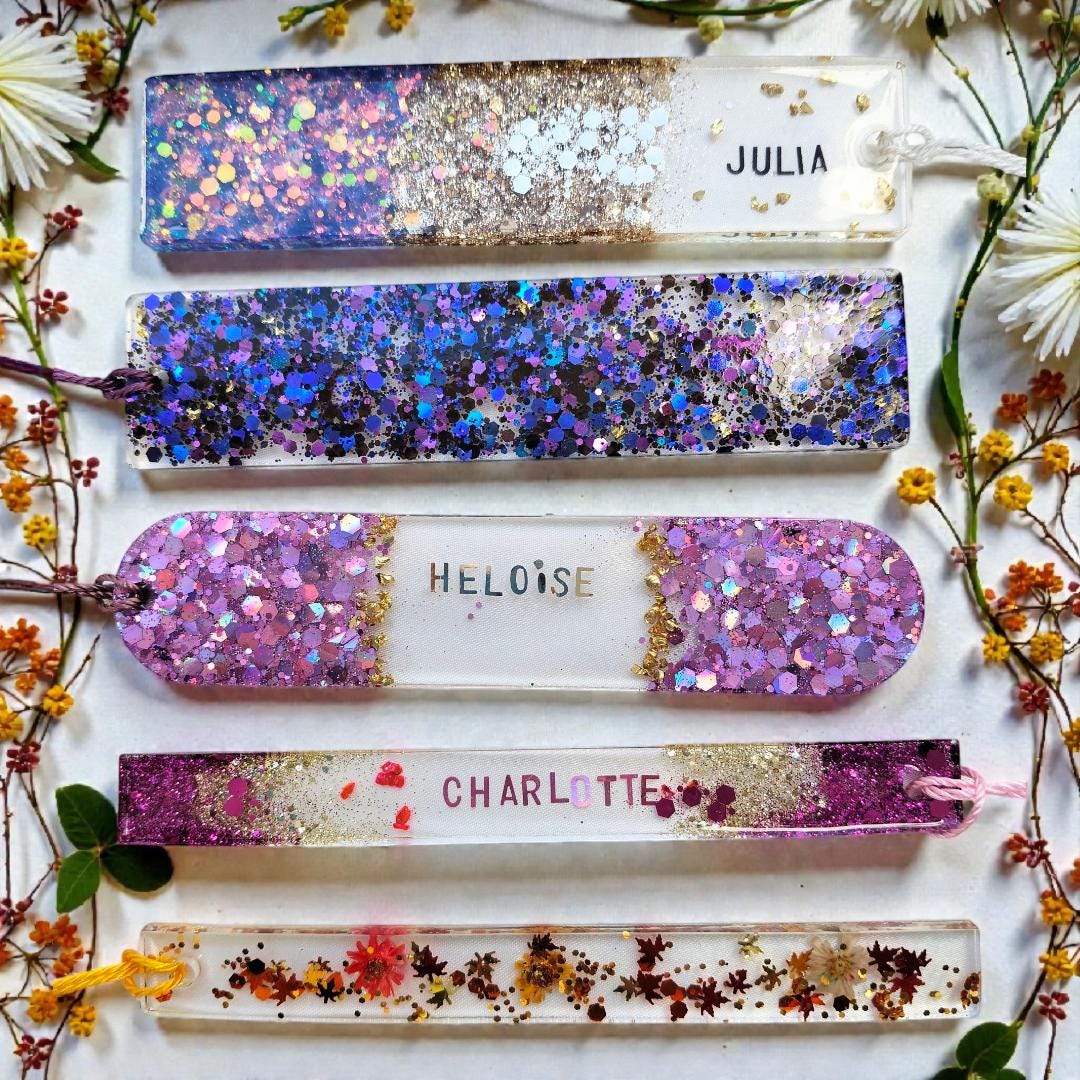 Customizable Resin and Glitter Bookmarks - Etsy