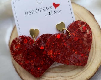 Resin heart dangle earrings