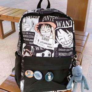 One Piece Ruffy-Rucksack, Anime-Schultasche, Wanted-Poster-Druck, große Kapazität, langlebige Reisetasche, stylischer Schülerrucksack für Fans