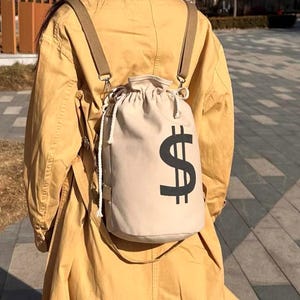Zaino in tela con coulisse divertente per soldi, zaino da cosplay con sacco da dollari, borsa retrò per rapina in banca, borsa a tracolla casual, streetwear alla moda