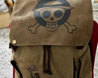 Canvas One Piece Skull Backpack, Pirate Crew Skull Design, Stylish Durable Bag, Adventure Ready, Casual School, Travel Everyday Use, Unisex