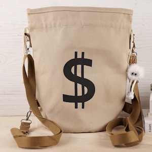 Funny Drawstring Money Bag Canvas Rucksack Backpack, Dollar Sack Cosplay, Retro Bank Heist Bag, Casual Shoulder Bag, Trendy Streetwear