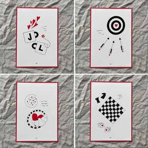 Lot de 4 cartes illustrées et enveloppes, idées de date à offrir, cadeau de Saint-Valentin