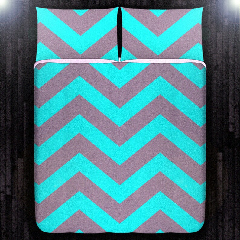 Chevron Duvet Cover Turquoise Gray Blanket Aqua Gray Etsy