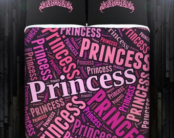 Pink Princess Duvet Cover Queen, Tiara Girls Comforter King, Pink Bedding Set, Princess Blanket, Twin XL Sheets, Baby Crib Kids Bed Covers