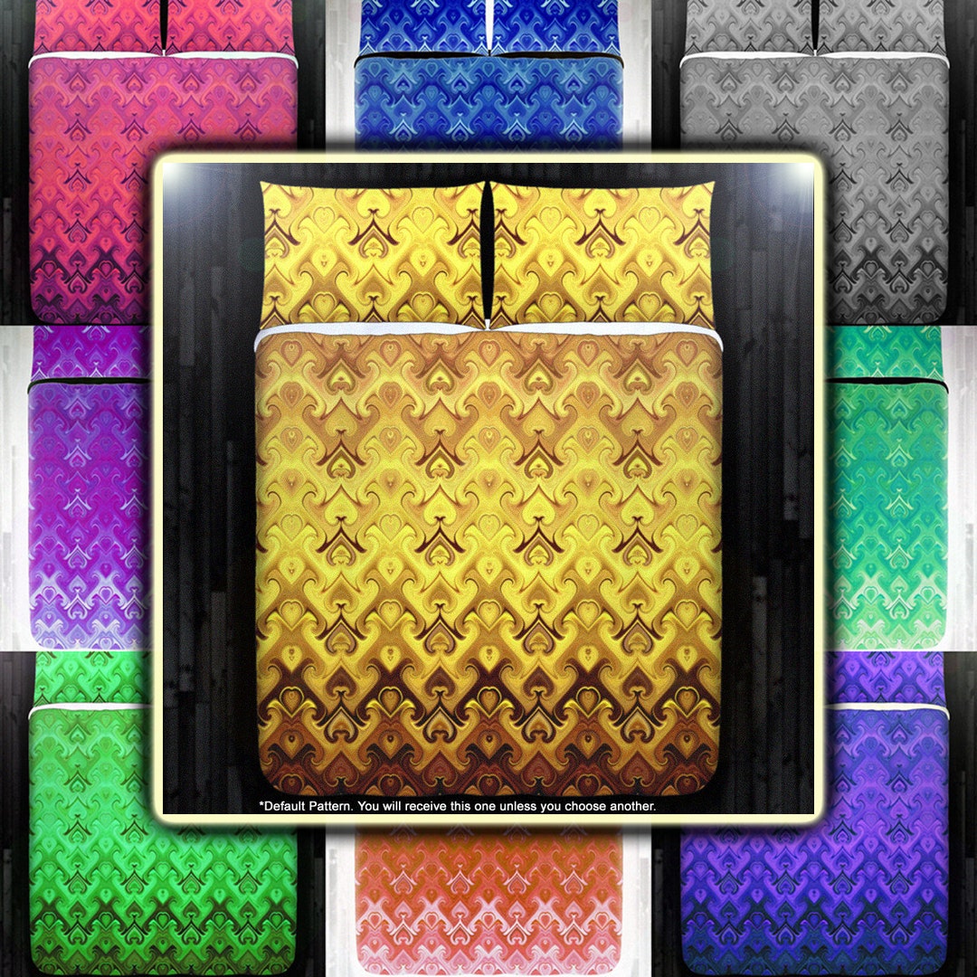 Gold Damask Duvet Cover, Yellow Blanket, Golden Brown Bedding, Boho