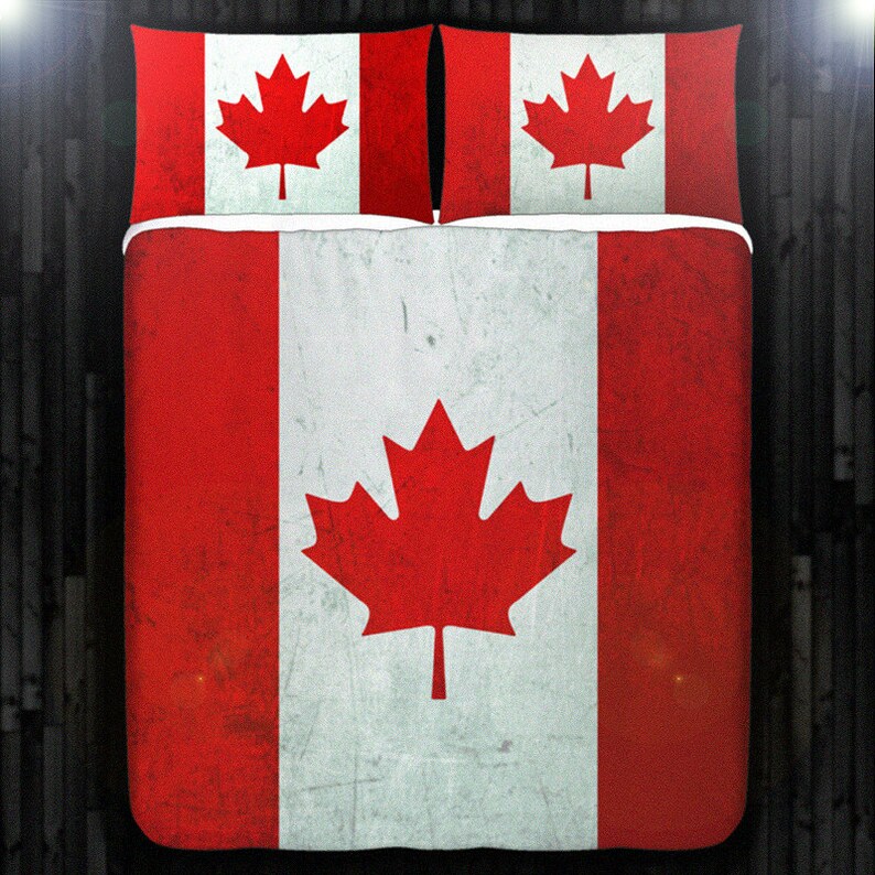Red Maple Leaf Canada Flag Bedding Duvet Cover Queen Comforter Set King Twin Xl Size Blanket Sheet Baby Crib Toddler Daybed Kids Bed