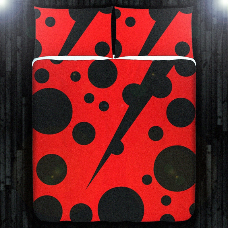 Red Black Geometric Ladybug Bedding Duvet Cover Queen Comforter Set King Twin Xl Size Blanket Sheet Baby Crib Toddler Daybed Kids Bed